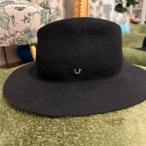 True Religion Black Wool Felt Rancher Hat with Metal Logo